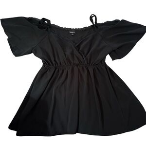 Torrid Black Off-Shoulder Lace Trim Blouse